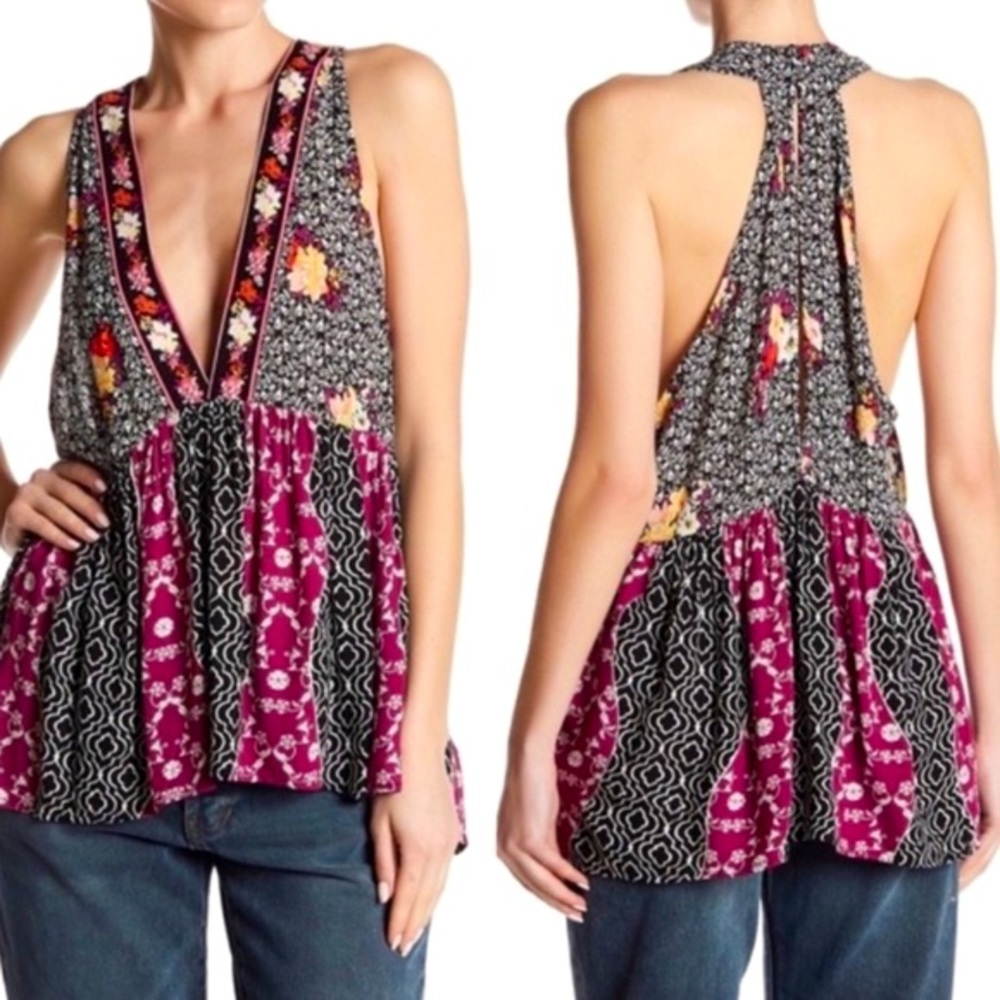 Free People - Dream Darlin Printed Women's Tank Top in Black Combo